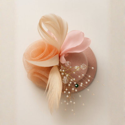 Choko Floral Mesh Rose Hat Alligator Hair Clip in Peach for Girls Elegant Party Wear Style