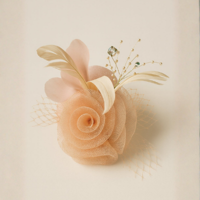 Choko Floral Mesh Rose Hat Alligator Hair Clip in Peach for Girls Elegant Party Wear Style