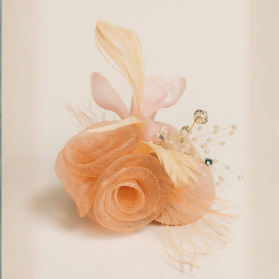 Choko Floral Mesh Rose Hat Alligator Hair Clip in Peach for Girls Elegant Party Wear Style