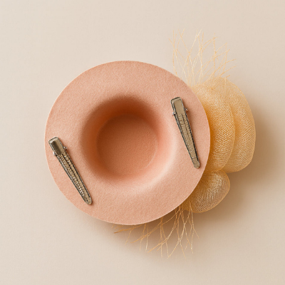 Choko Floral Mesh Rose Hat Alligator Hair Clip in Peach for Girls Elegant Party Wear Style