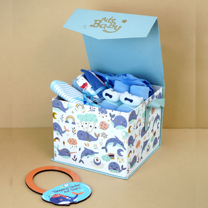 16 pcs Blue Whale Newborn Hamper/Gift Box for Baby, 0-6 months