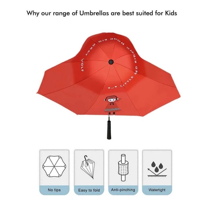 Red Riding Hood theme, Unique Mexican Hat Style Kids Umbrella, 5-12 years, Red