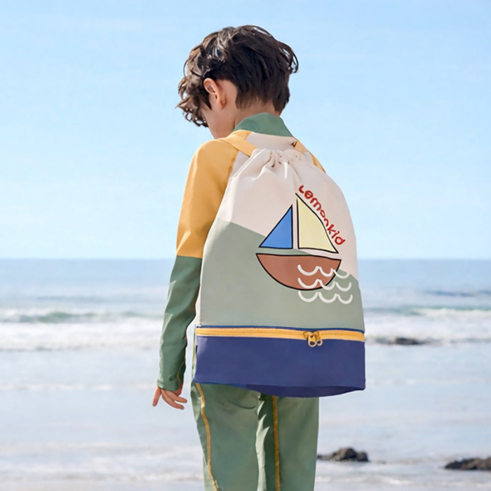 Beige Sailboat Kids Waterproof Swimming Bag/ Beach Bag