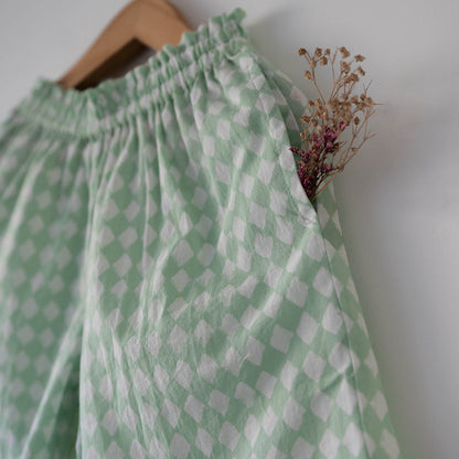 Wander co-ord Set in sage green rhombus