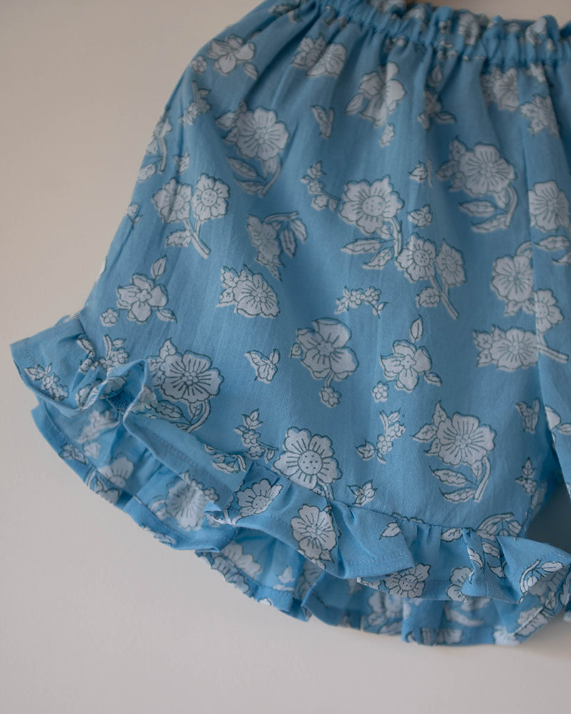 Blossom powder blue spaghetti top shorts set