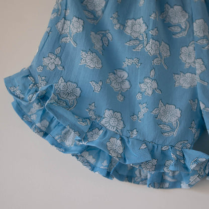 Blossom powder blue spaghetti top shorts set