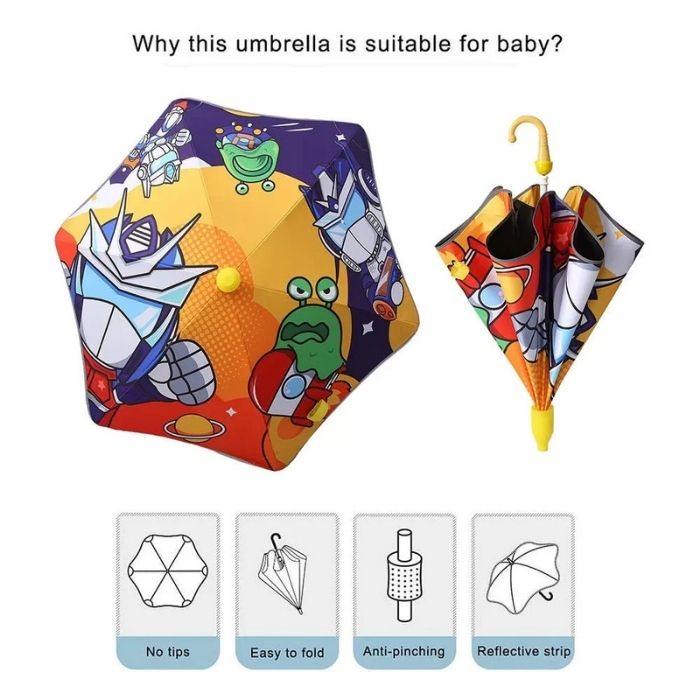 Aliens Space theme, Canopy Shape Umbrella for Kids, 5-12Years