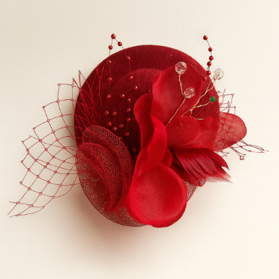 Choko Floral Mesh Rose Hat Alligator Hair Clip in Red for Girls Elegant Party Wear Style
