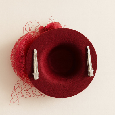 Choko Floral Mesh Rose Hat Alligator Hair Clip in Red for Girls Elegant Party Wear Style