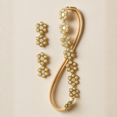Choko Pearl Floral Headband with Matching Hair Clips Set for Girls Elegant Festive Wear
