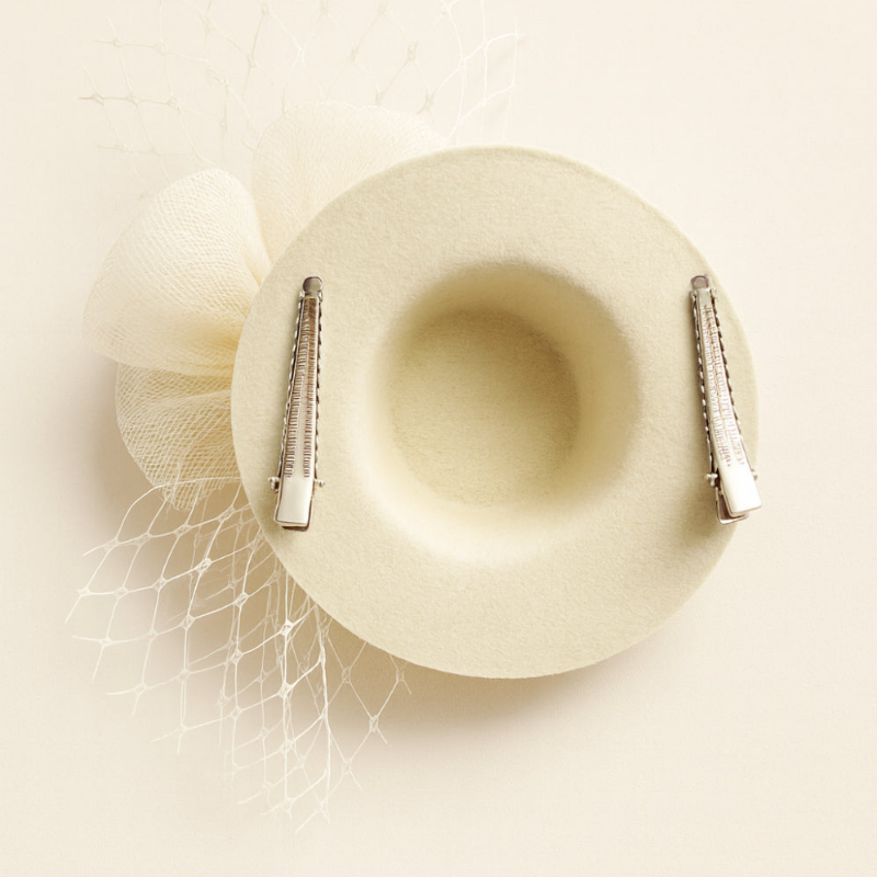 Choko Floral Mesh Rose Hat Alligator Hair Clip in White for Girls Elegant Party Wear Style