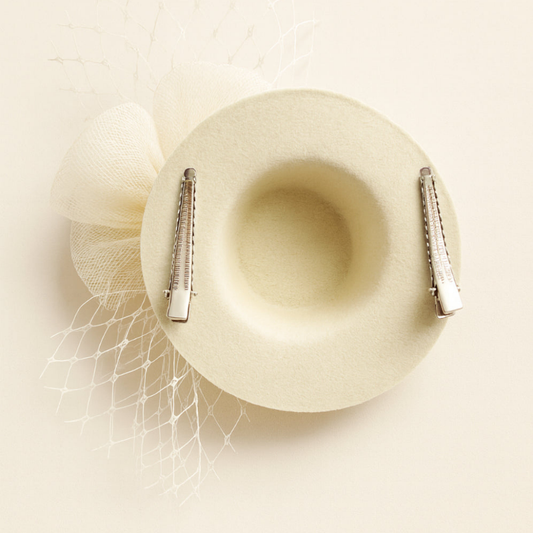 Choko Floral Mesh Rose Hat Alligator Hair Clip in White for Girls Elegant Party Wear Style