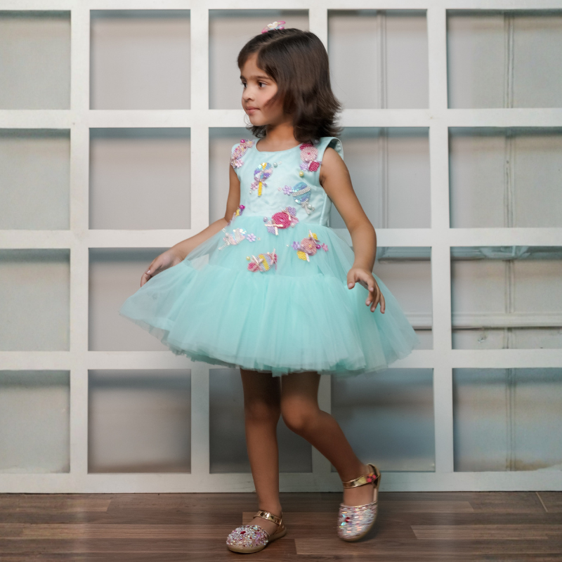 Net Dress With Handmade Embroidered Candy