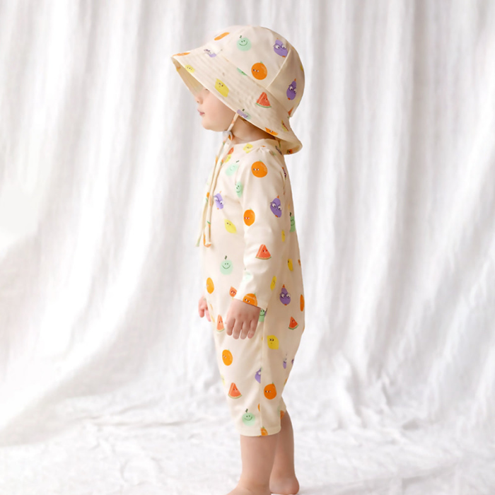 Beige Fruit Emoji, Toddlers & Kids Swimwear with matching Hat, Free Wash Bag & Free Swim Detergent