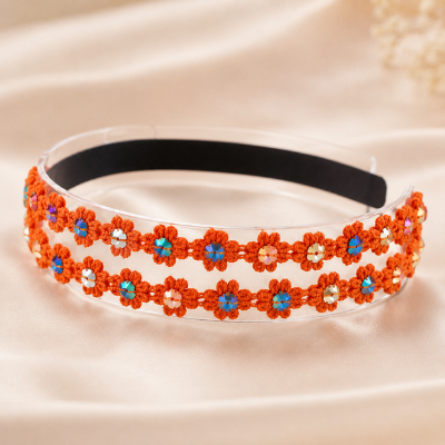 Choko Floral Sequin Crochet Hairband Handcrafted with Cheerful Crochet Flower for Girls - Orange