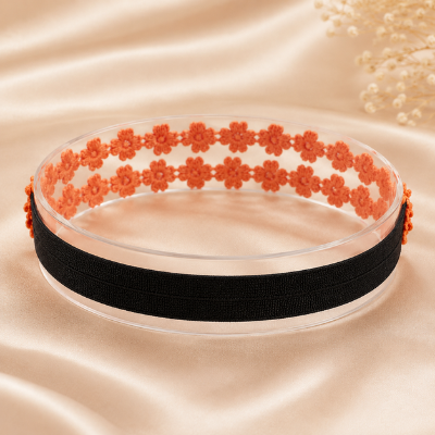 Choko Floral Sequin Crochet Hairband Handcrafted with Cheerful Crochet Flower for Girls - Orange