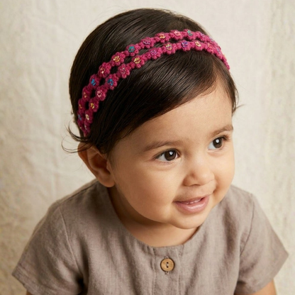 Choko Floral Sequin Crochet Hairband Handcrafted with Delicate Flower Accents for Girls - Berry Pink