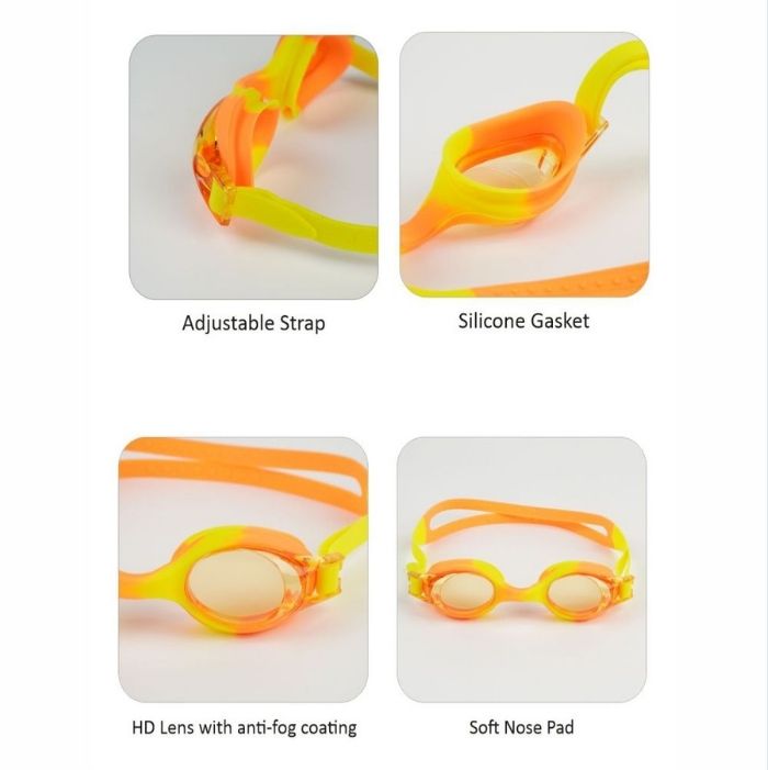 Tie Dye Yellow Blend with Orange Anti-Fog UV Protection Leakproof Design Swim Goggles for Kids, 1Year - 4Years