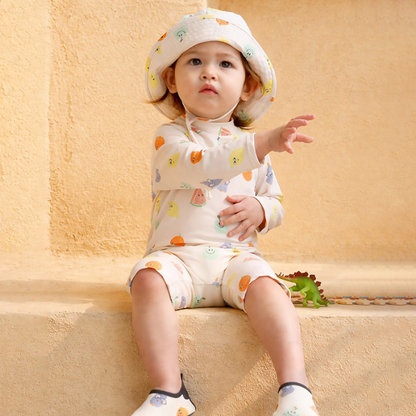 Beige Fruit Emoji, Toddlers & Kids Swimwear with matching Hat, Free Wash Bag & Free Swim Detergent