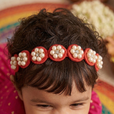 Choko Ruby Blossom Pearl Headband – Red