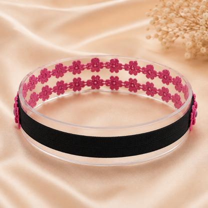 Choko Floral Sequin Crochet Hairband Handcrafted with Delicate Flower Accents for Girls - Berry Pink