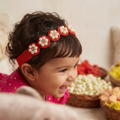 Choko Ruby Blossom Pearl Headband – Red