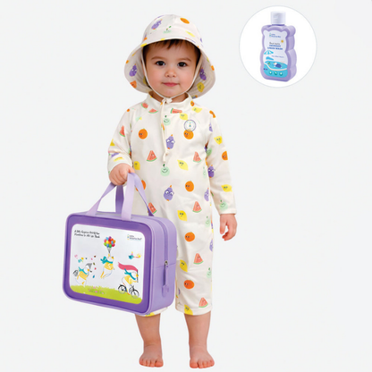 Beige Fruit Emoji, Toddlers & Kids Swimwear with matching Hat, Free Wash Bag & Free Swim Detergent