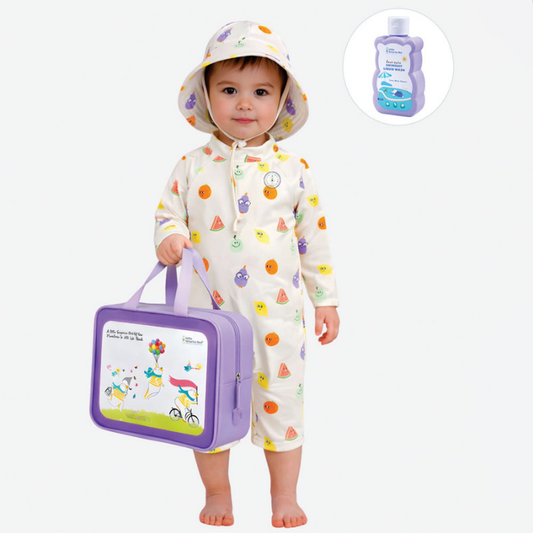 Beige Fruit Emoji, Toddlers & Kids Swimwear with matching Hat, Free Wash Bag & Free Swim Detergent