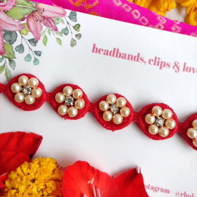 Choko Ruby Blossom Pearl Headband – Red
