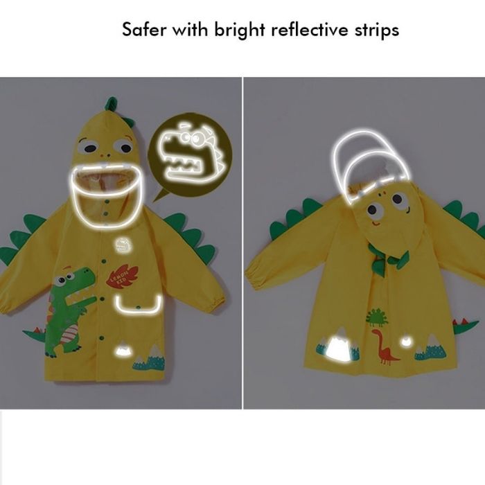Bright Yellow 3d Dino Theme Raincoat for Kids