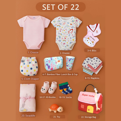 22pcs Super cute Black Pink Home Newborn Hamper /Gift Box for Baby, 0-6 months