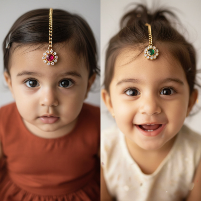 Choko Girls Set of 3 Multicolor Round Stone Maang Tikka