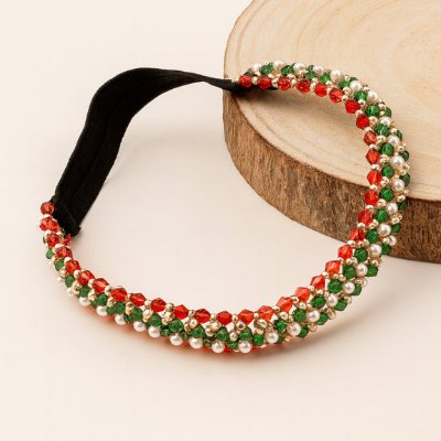 Choko Girls Beaded Headband with Tricolour Beads & Pearl Accents -Multicolour | Festive Kids Accessory