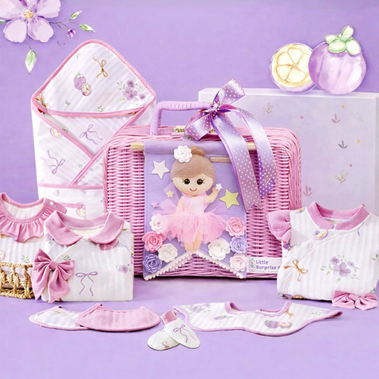 23 pcs Fairy Bow Newborn Baby Girl Gift Box set, All Season Wear Hamper with luxury designed Storage Cane Basket (0-12 months)