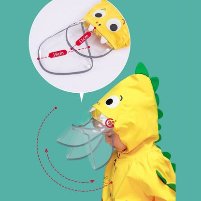 Bright Yellow 3d Dino Theme Raincoat for Kids
