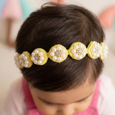 Choko Golden Daisy Pearl Headband – Yellow