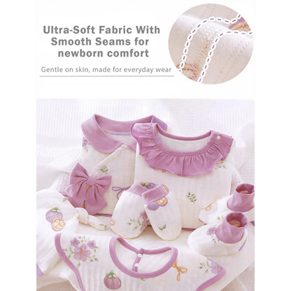 23 pcs Fairy Bow Newborn Baby Girl Gift Box set, All Season Wear Hamper with luxury designed Storage Cane Basket (0-12 months)