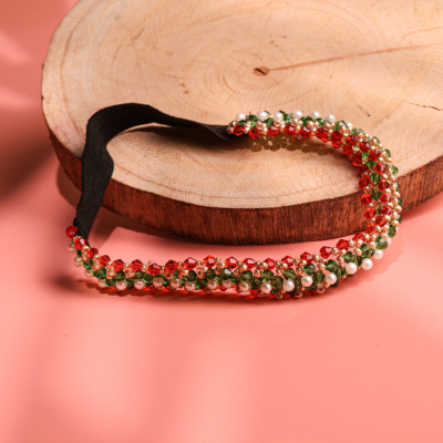 Choko Girls Beaded Headband with Tricolour Beads & Pearl Accents -Multicolour | Festive Kids Accessory