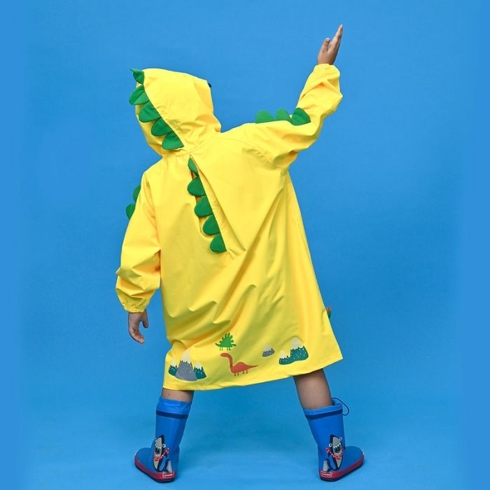 Bright Yellow 3d Dino Theme Raincoat for Kids