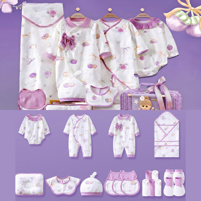 23 pcs Fairy Bow Newborn Baby Girl Gift Box set, All Season Wear Hamper with luxury designed Storage Cane Basket (0-12 months)