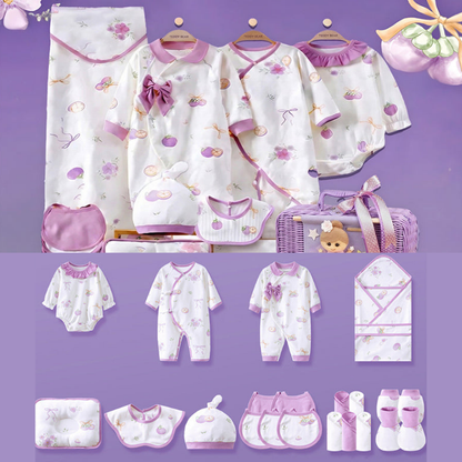 23 pcs Fairy Bow Newborn Baby Girl Gift Box set, All Season Wear Hamper with luxury designed Storage Cane Basket (0-12 months)