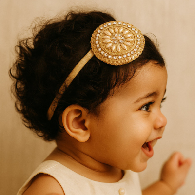 Choko Pearl Stone Motif Gold Head Band for Girls Elegant Traditional Festive Wear Style
