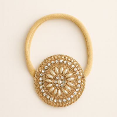 Choko Pearl Stone Motif Gold Head Band for Girls Elegant Traditional Festive Wear Style