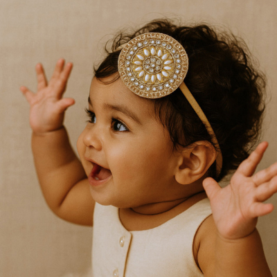 Choko Pearl Stone Motif Gold Head Band for Girls Elegant Traditional Festive Wear Style