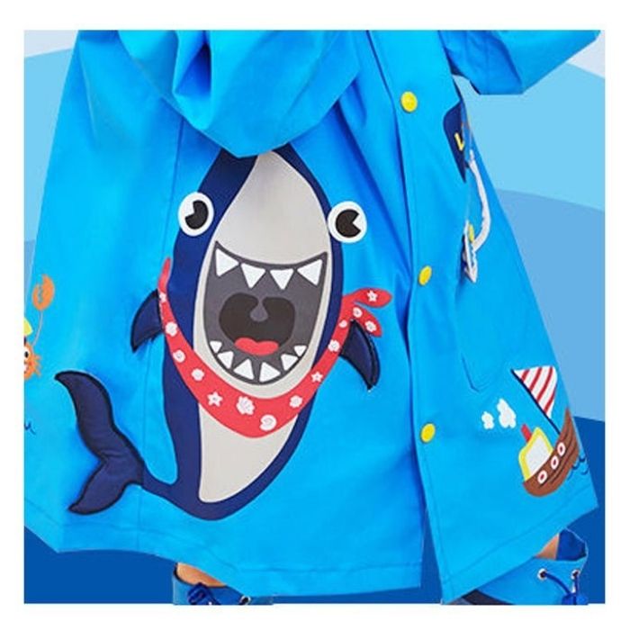 Blue Shark Theme Raincoat for Kids