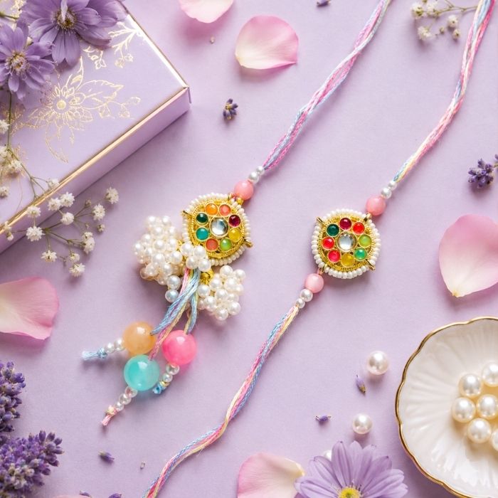 Navratan Kundan Rakhi and Lumba Set