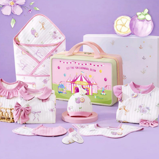 23pcs Purple Bow Newborn Baby Girl Gift Box, All Season Wear Hamper with Suitcase, (0-12 months)
