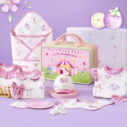 23pcs Purple Bow Newborn Baby Girl Gift Box, All Season Wear Hamper with Suitcase, (0-12 months)