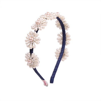 Choko Girls Hair Band with Pearl Floral Embellishments – Party Look – Navy Blue