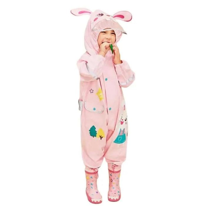 Baby Pink Rabbit Theme All Over Jumpsuit / Playsuit Raincoat for Kids
